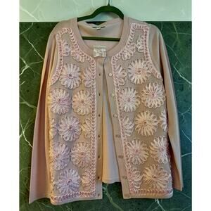 Isaac Mizrahi Live! Floral Soutache Braided Cardigan - Pink - M
